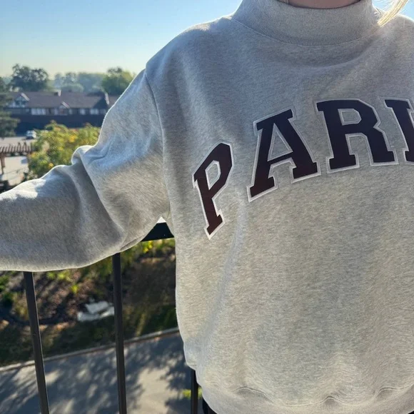 Parke Light Gray Sweatshirt Parke Varsity Mockneck - Picture 2 of 11